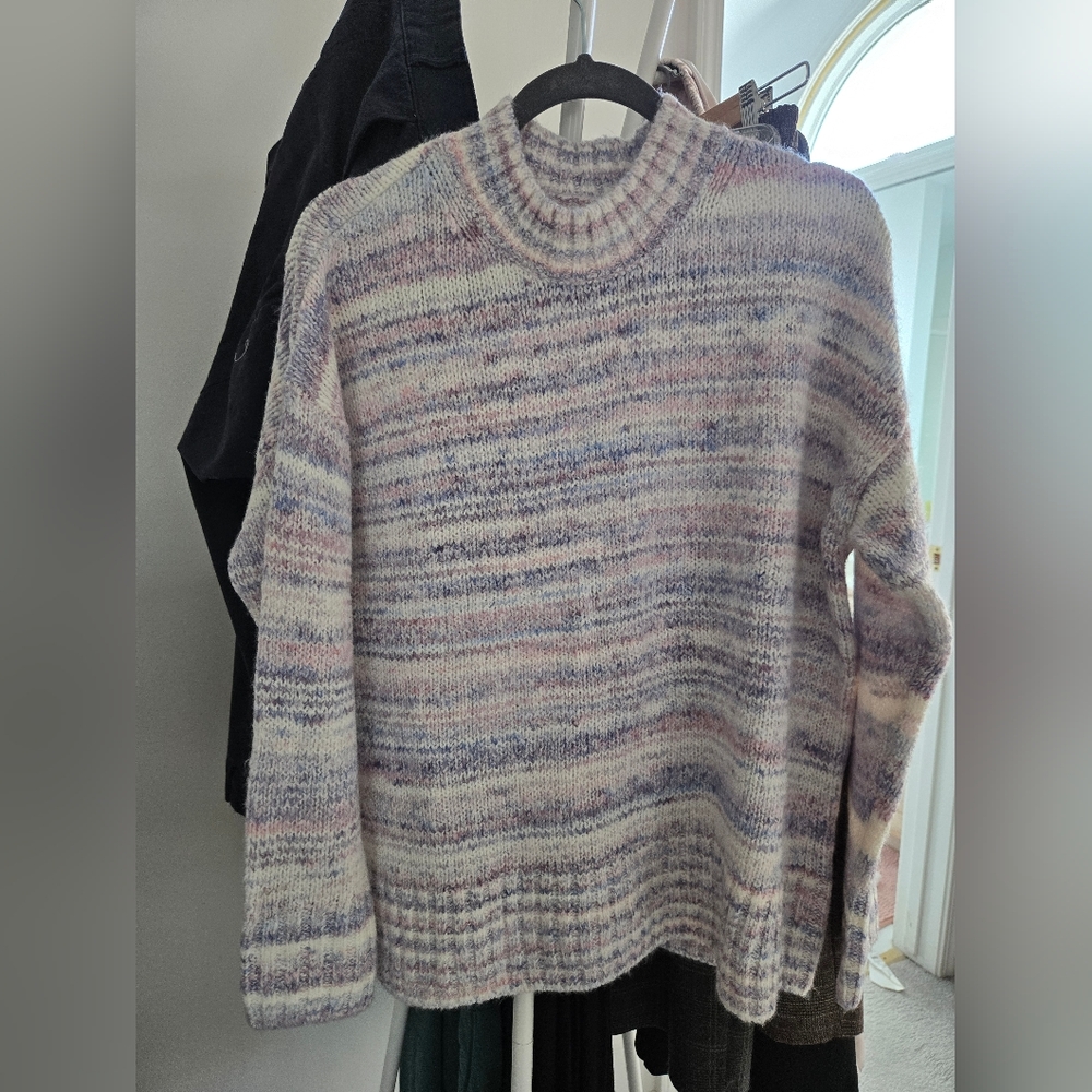 J. Crew Women's Crewneck Sweater in Pastel Lavender, Pink & Cream